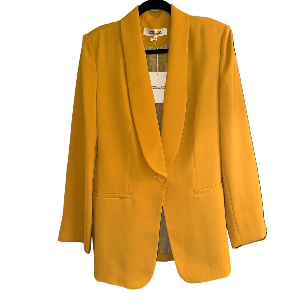 Diane von Furstenberg Cathy Crepe Blazer Size 12 Yellow NWT - Picture 3 of 10